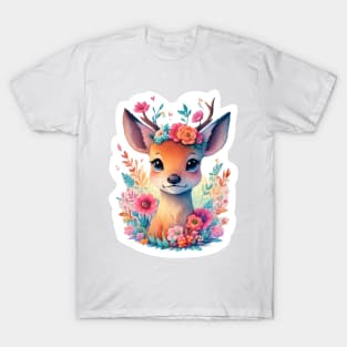 Colorful Floral Cute Baby Deer T-Shirt